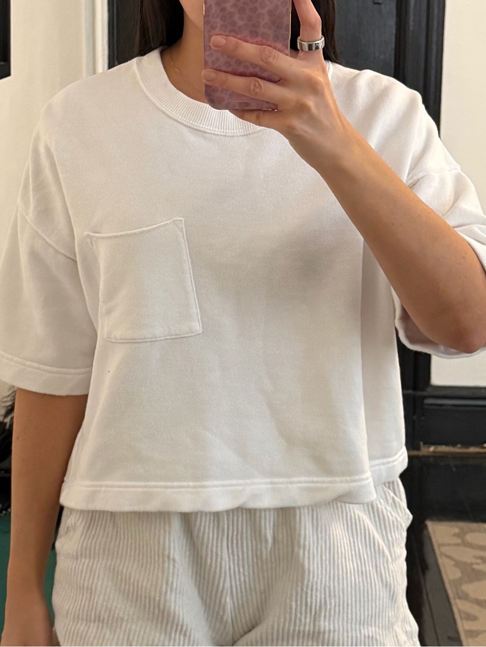 aerie White Short-Sleeve Crop Pocket Tee